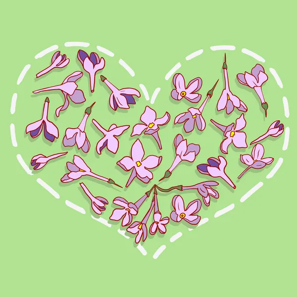 Hjärtat från lila blommor — Stock vektor
