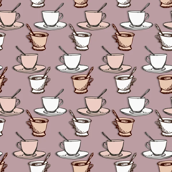 Seamless vector pattern with teacups — Stock Vector