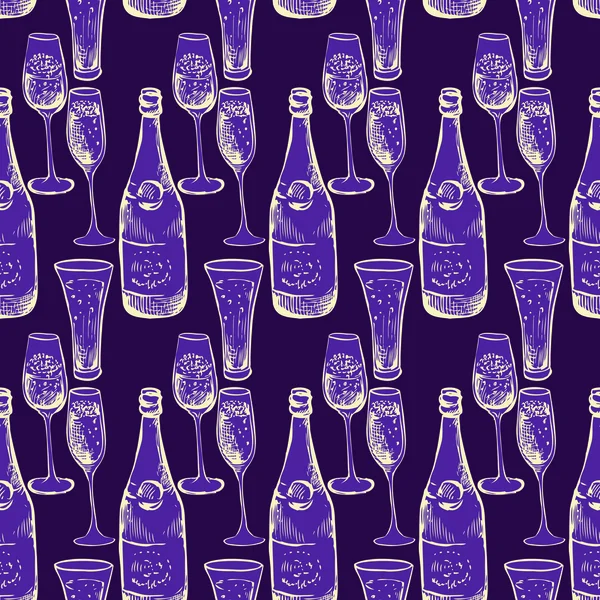 Modèle vectoriel sans couture avec champagne — Image vectorielle