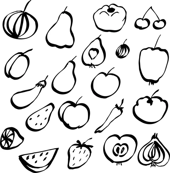 Набор каракулей фруктов и овощей — стоковый вектор