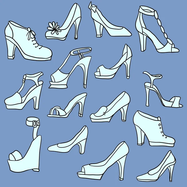 Conjunto de zapatos de mujer diferentes — Archivo Imágenes Vectoriales