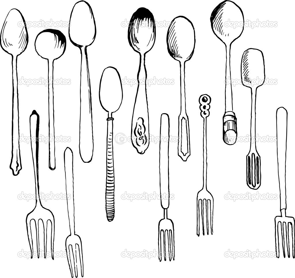 Set of different spoons and forks