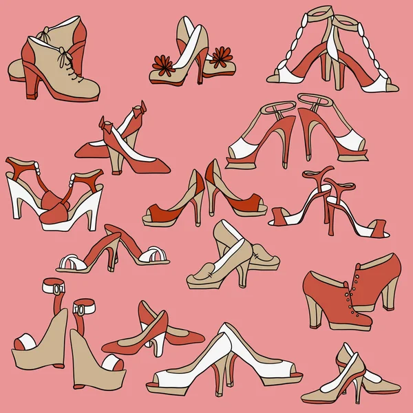 Conjunto de zapatos de mujer diferentes — Archivo Imágenes Vectoriales