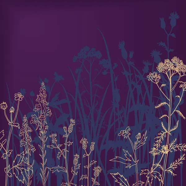 鲜花和绿草在晚上 — 图库矢量图片