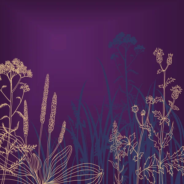 Fleurs et herbe la nuit — Image vectorielle