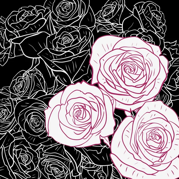 Carte florale avec roses — Image vectorielle