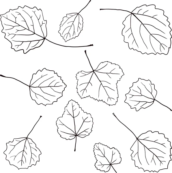 Conjunto de hojas de dibujo lineal — Vector de stock