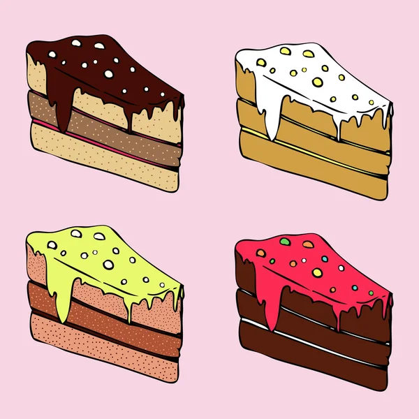 Different pieces of cake — Stock Vector