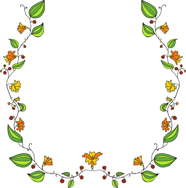 Marco floral con dibujo de línea doodle flores — Vector de stock