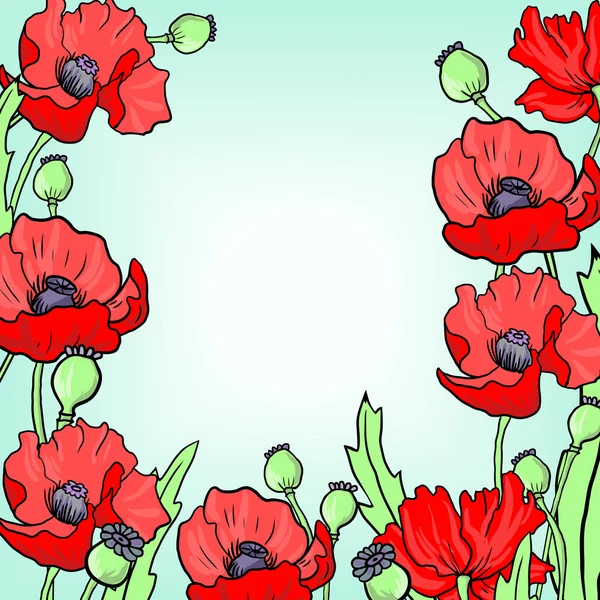 Blumenrahmen mit Mohnblumen — Stockvektor