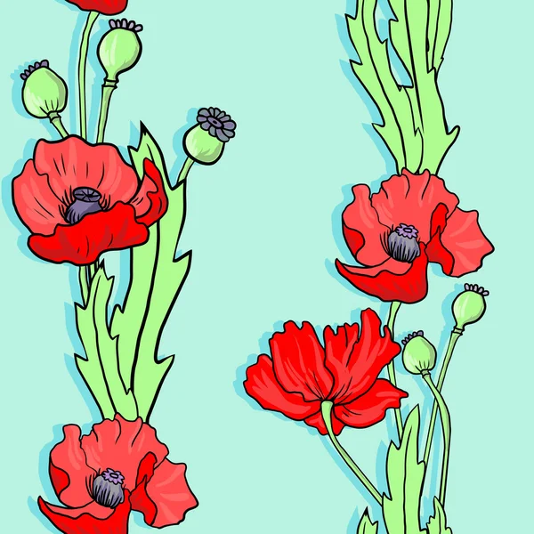 Seamless vector pattern with poppy flowers — Stock Vector
