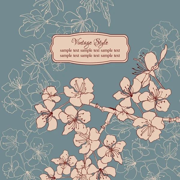 桜の花を持つヴィンテージのカード — ストックベクタ