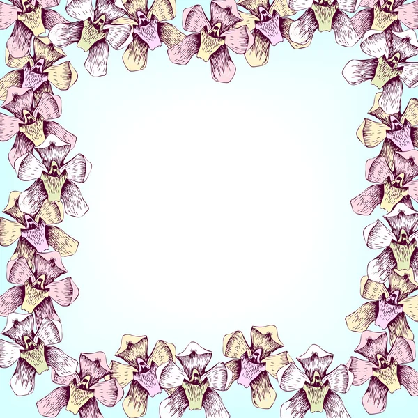 Cadre floral avec dessin en ligne orchidées — Image vectorielle