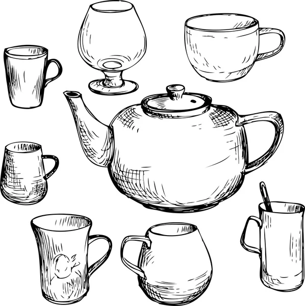 Set de tazas de té — Vector de stock