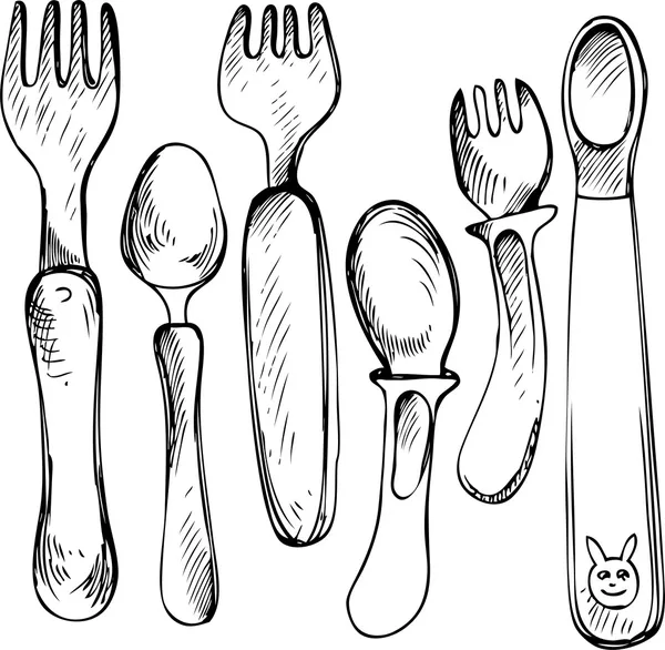 Set of  baby forks and spoons — Stock Vector