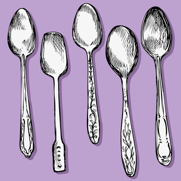 Conjunto de cucharas diferentes — Vector de stock