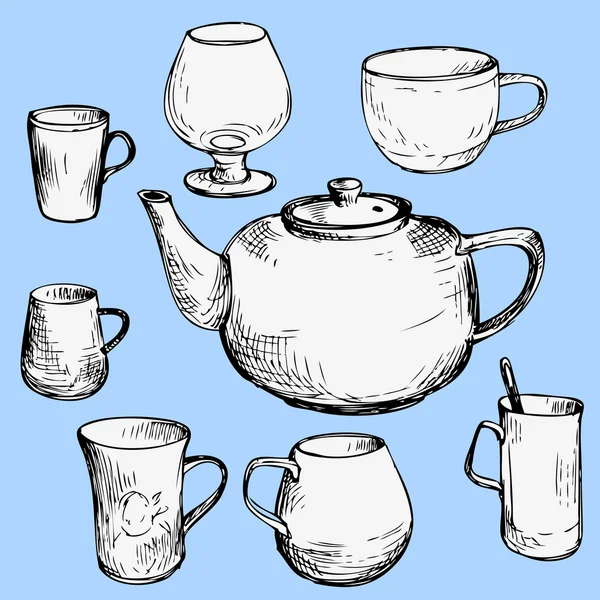 Conjunto de xícaras de chá — Vetor de Stock