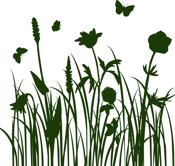 Silhouetten van bloemen en gras — Stockvector