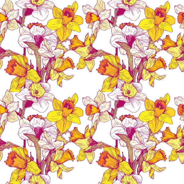 Vector seamless floral pattern with narcissuses — Stock Vector