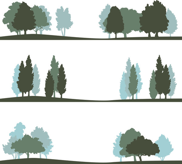 набор различных ландшафтов с деревьями

