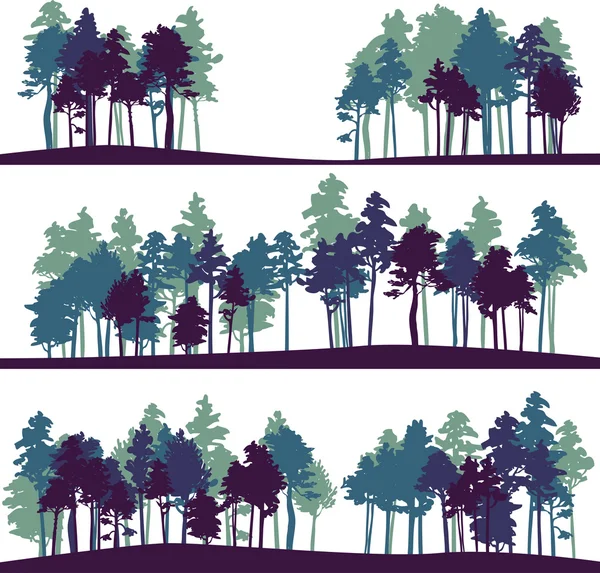 Conjunto de diferentes paisajes con pinos — Archivo Imágenes Vectoriales