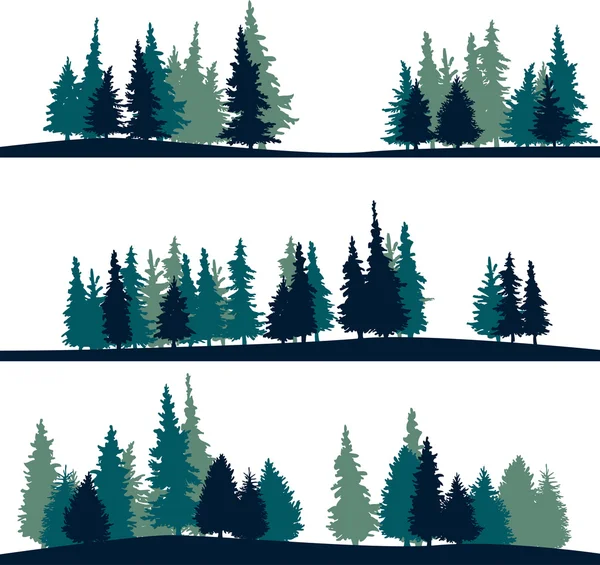 Conjunto de diferentes paisajes con abetos — Archivo Imágenes Vectoriales