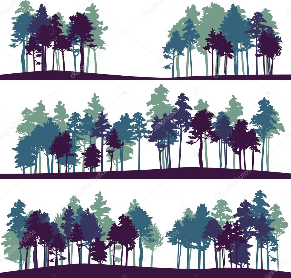 set of different landscape with pine trees