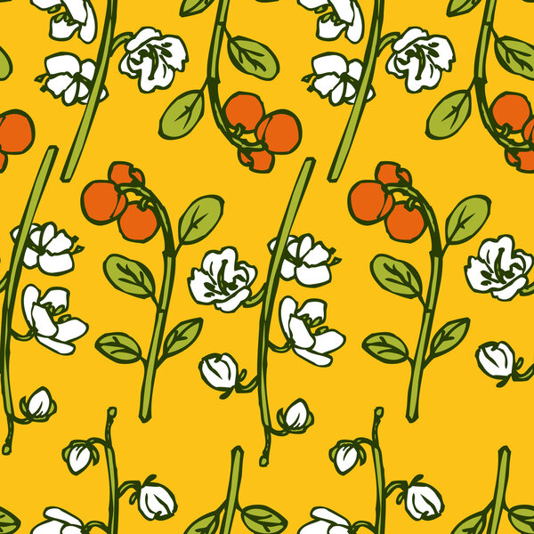 Vector seamless pattern with berries and flowers