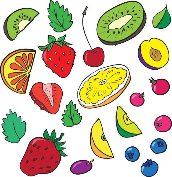 Bayas y rodajas de frutas — Archivo Imágenes Vectoriales