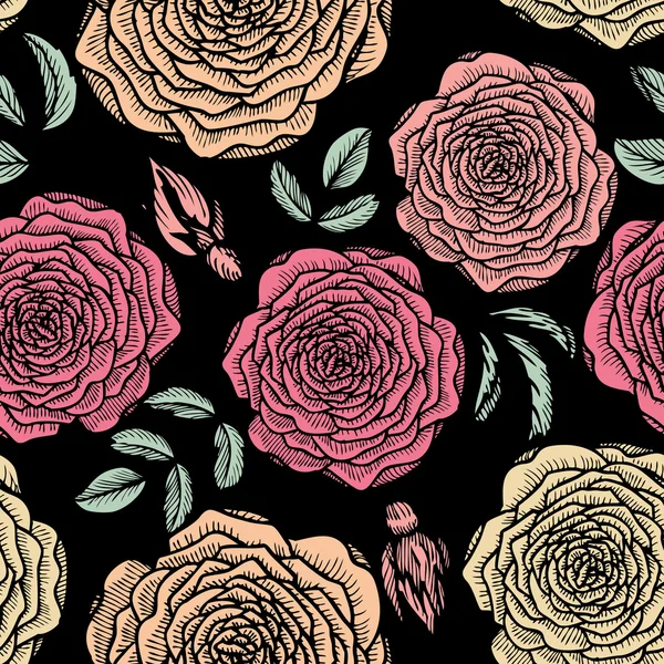 Vector seamless floral pattern with roses — Stock Vector
