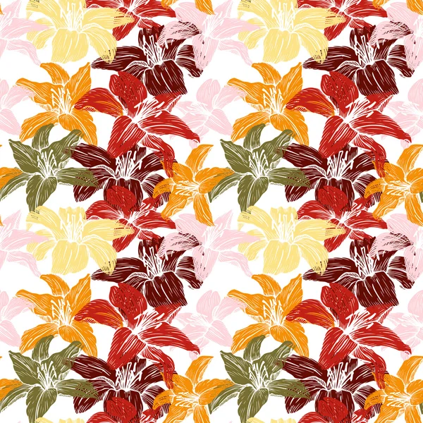 Vector seamless floral pattern with lilies — Stock Vector