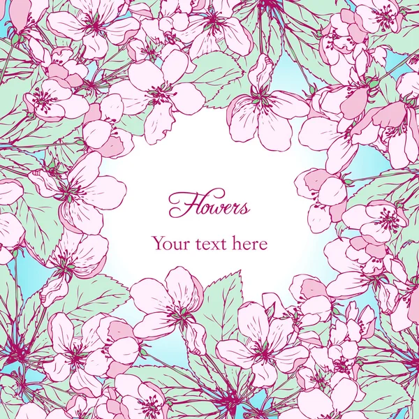 Floral frame met lijntekening appel bloesem — Stockvector