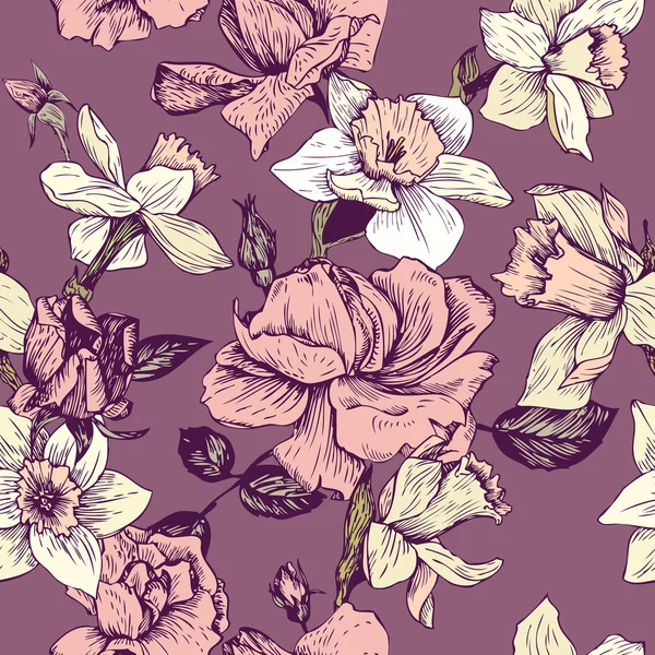 Vector vintage patrón floral sin costuras — Archivo Imágenes Vectoriales