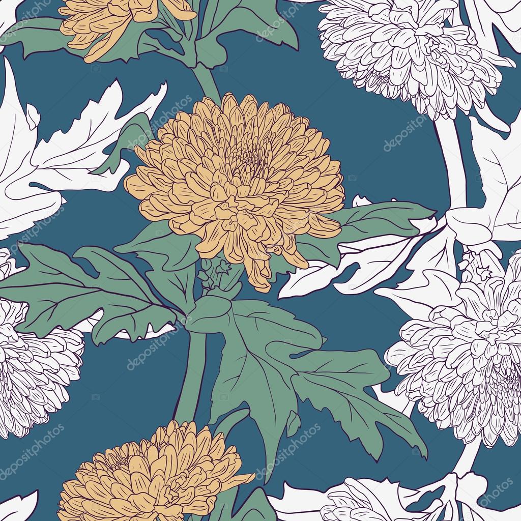 Seamless pattern with chrysanthemums
