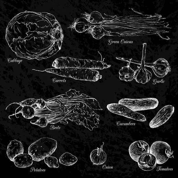 Kreide zeichnet Gemüse — Stockvektor