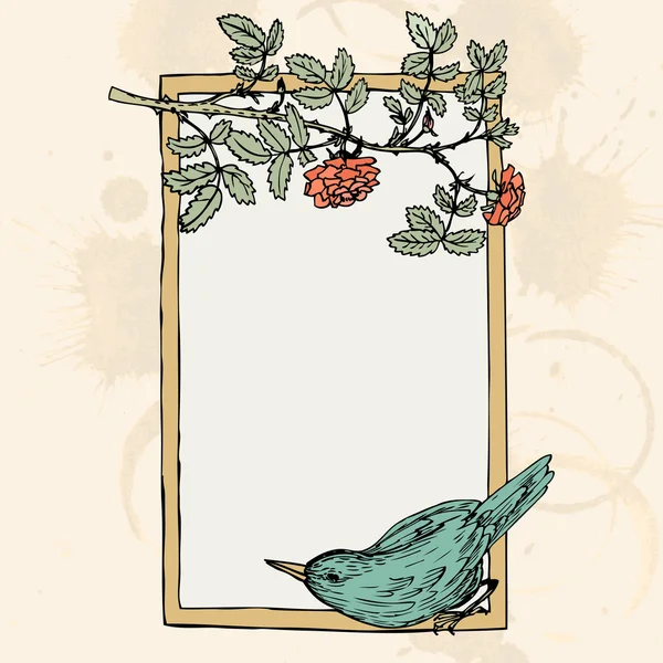 Frame with bird and roses — Stock Vector