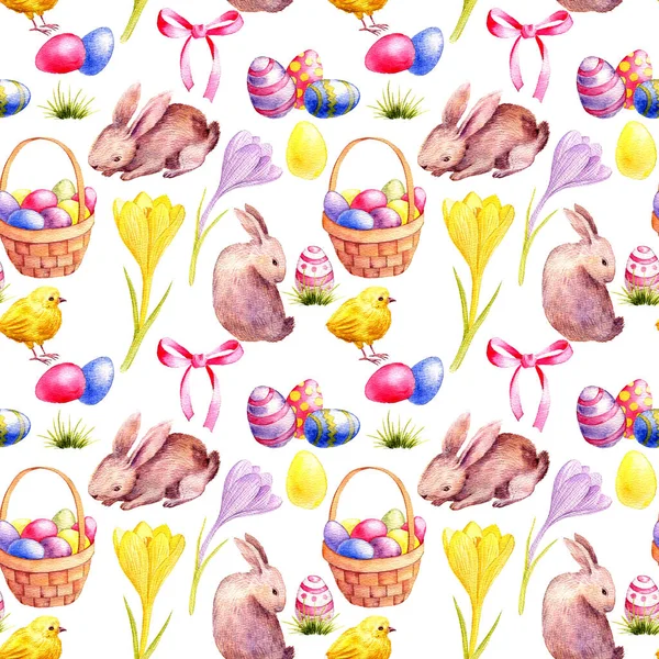 Modello senza soluzione di continuità con disegno ad acquerello uova di Pasqua — Foto Stock