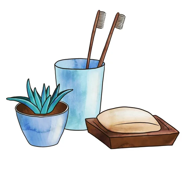 Drawing toothbrushes and soap — Stock Photo, Image
