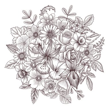 Çiçeklerle vintage bileşimi çizen vektör