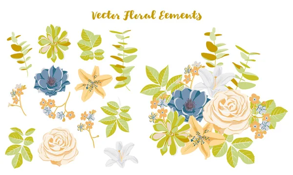 Vectortekening compositie met bloemen — Stockvector