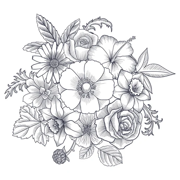 Vector drawing vintage composition with flowers — Stock vektor