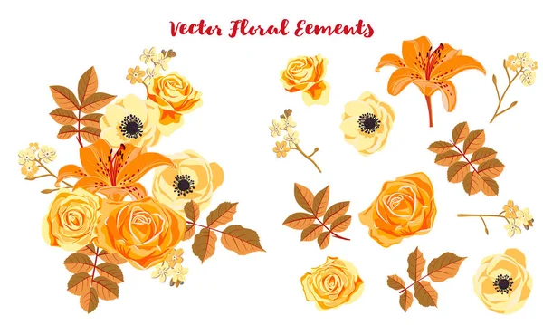 Composição de desenho vetorial com flores — Vetor de Stock