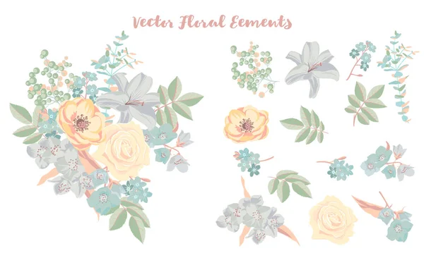 Composição de desenho vetorial com flores — Vetor de Stock