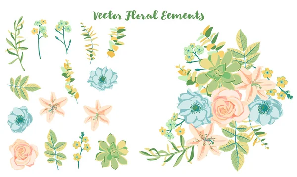 Composição de desenho vetorial com flores — Vetor de Stock