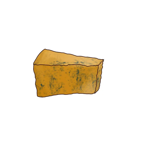 Drawing shropshire blue cheese isolated at white background — 图库照片