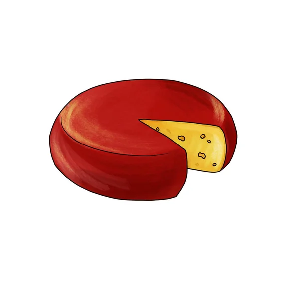 Drawing cheese gouda isolated at white background —  Fotos de Stock