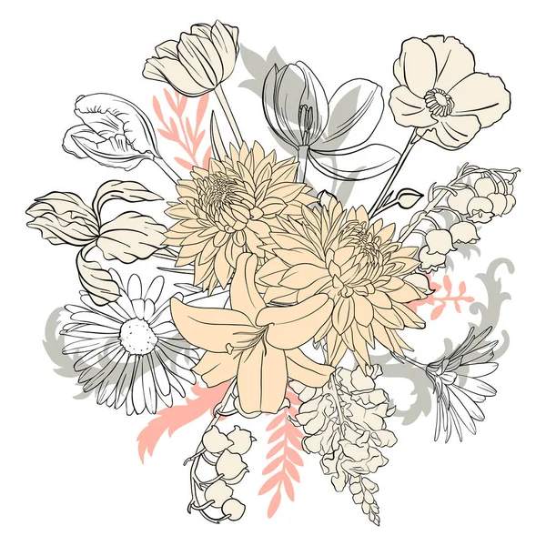 Vetor desenho composição vintage com flores — Vetor de Stock