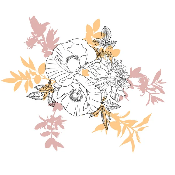Vector drawing vintage composition with flowers — 图库矢量图片