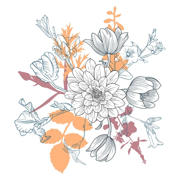 Dessin vectoriel composition vintage avec fleurs — Image vectorielle