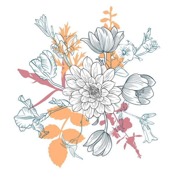 Vetor desenho composição vintage com flores — Vetor de Stock